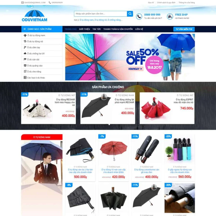 Mẫu website bán ô dù, áo mưa