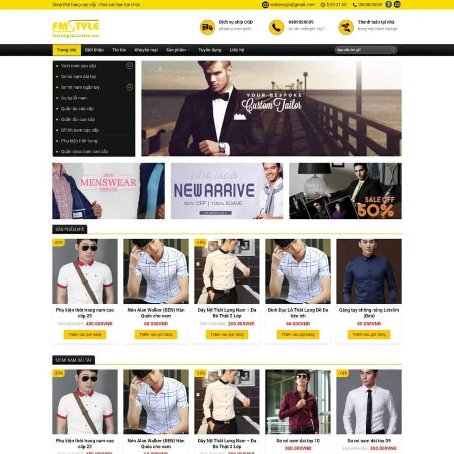 Mẫu website shop thời trang nam