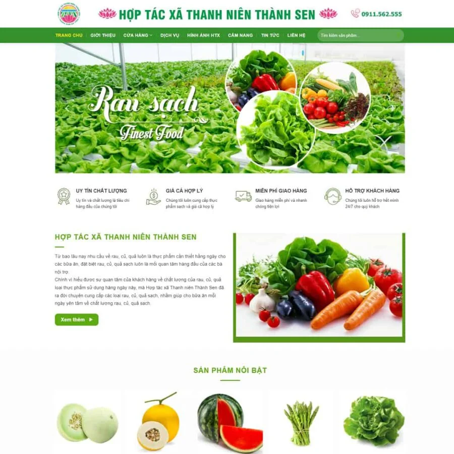 Mẫu website hợp tác xã nông sản, rau sạch