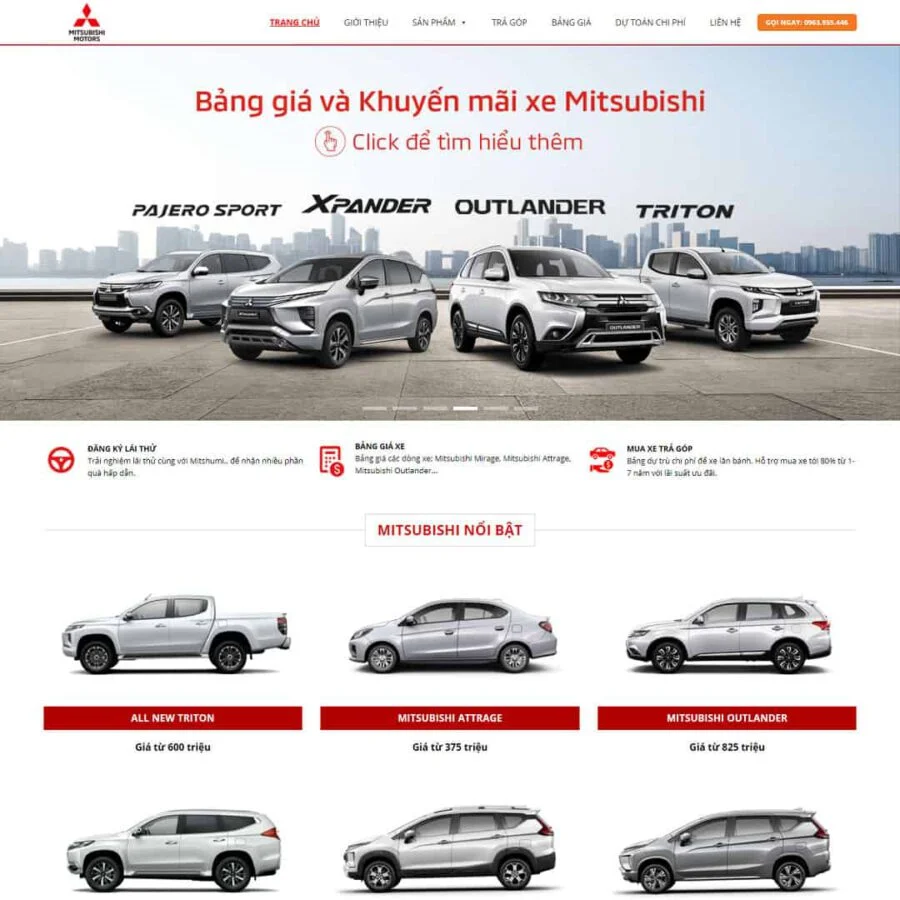 Mẫu website bán ô tô Misubishi