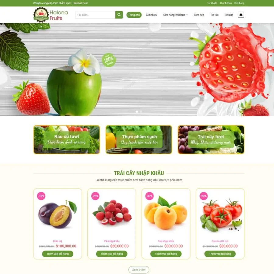 Mẫu website bán trái cây, hoa quả nông sản