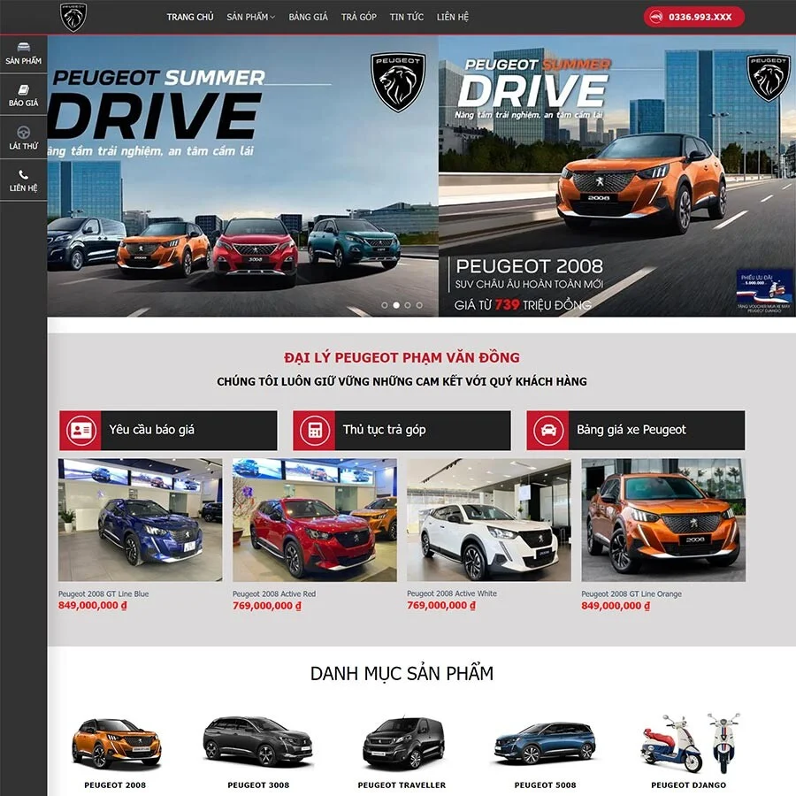 Mẫu website bán xe Peugeot