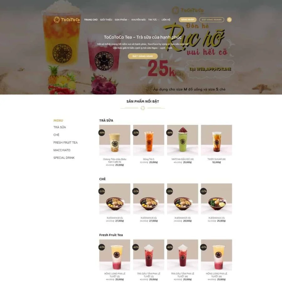 Mẫu website cửa hàng trà sữa tocotoco
