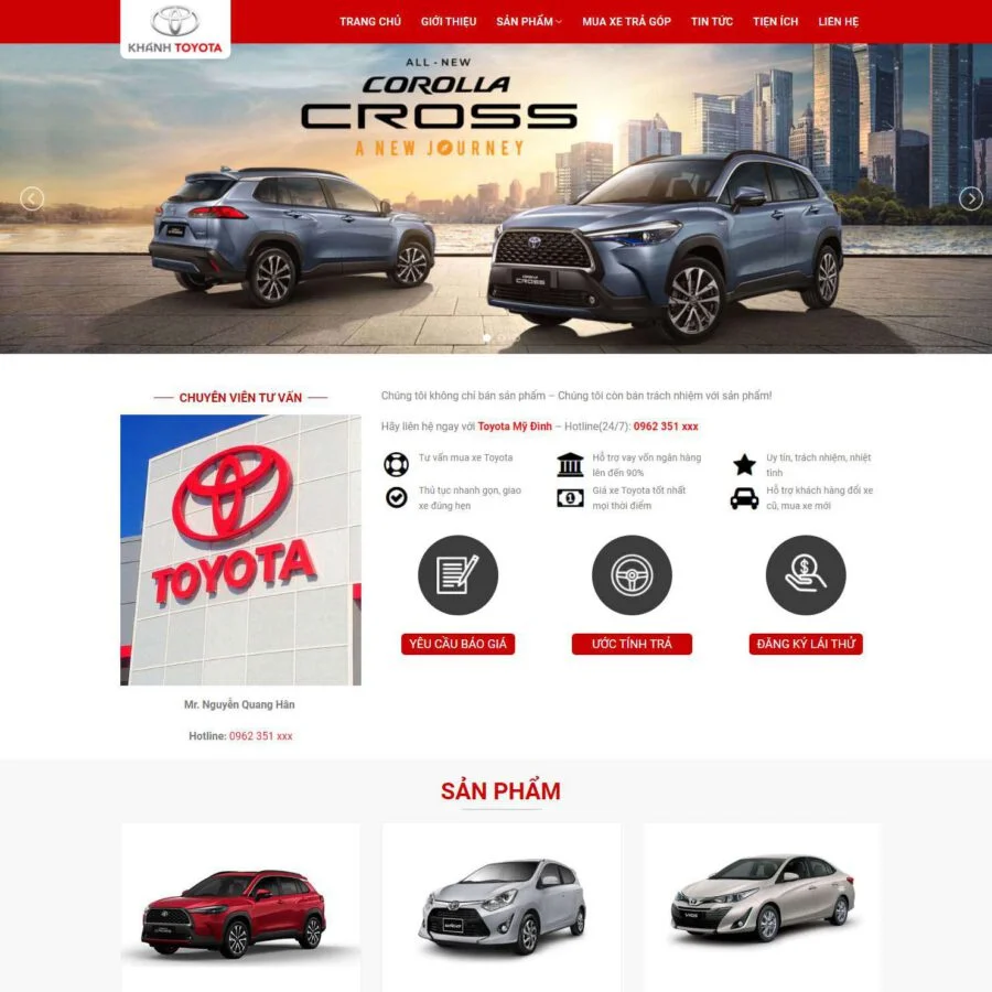Mẫu website bán ô tô Toyota