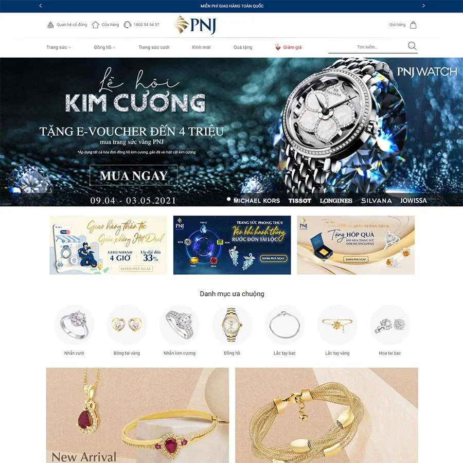 Mẫu website bán vàng bạc trang sức